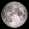 Detailed photograph of the full moon against a black background. Craters, dark lunar maria, and bright impact rays are clearly visible across the moon’s surface.